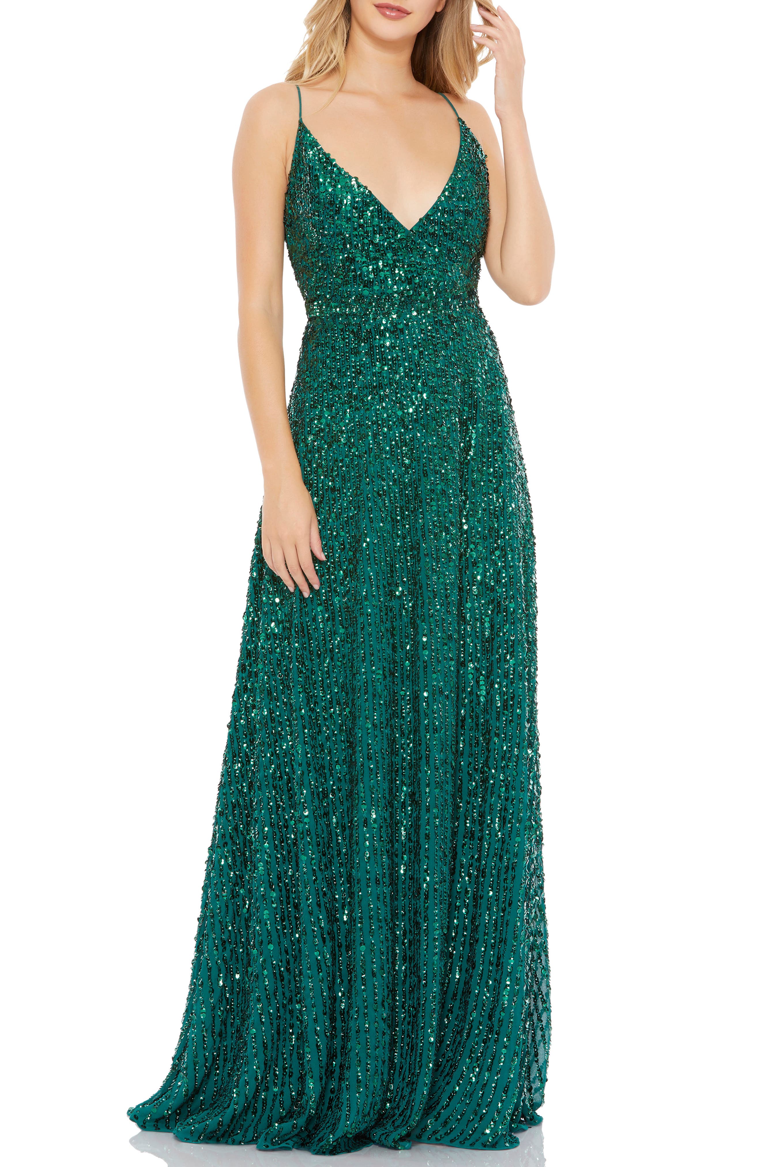 green sequin evening dress