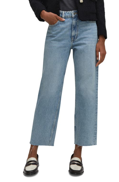 MANGO Raw Hem Crop Straight Leg Jeans in Medium Blue at Nordstrom, Size 6