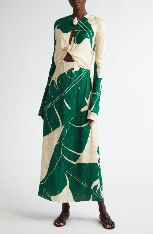 Shop Johanna Ortiz Into The Wild Long Sleeve Dress In Palm Shadows/ecru/green