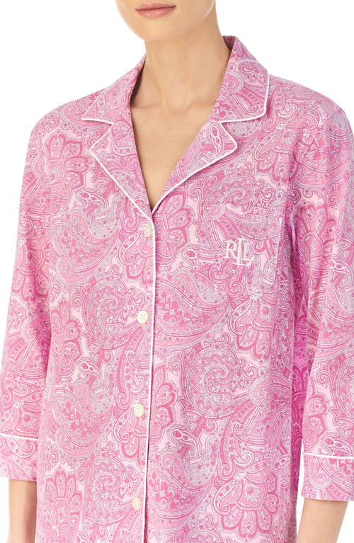 Shop Ralph Lauren Lauren  Knit Crop Cotton Pajamas In Pink Paisley