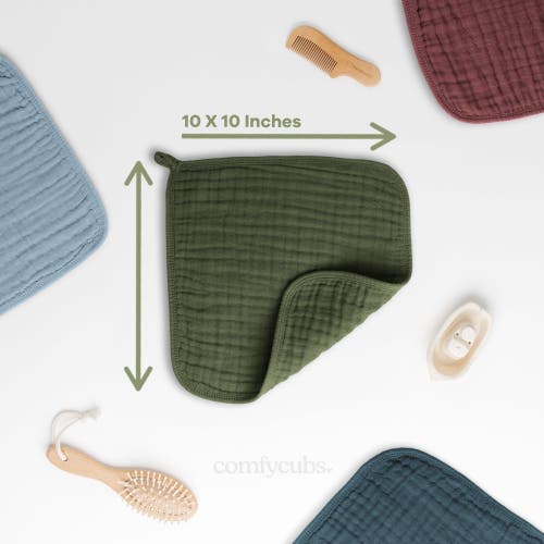 Comfy Cubs Muslin Washcloths In Kelp