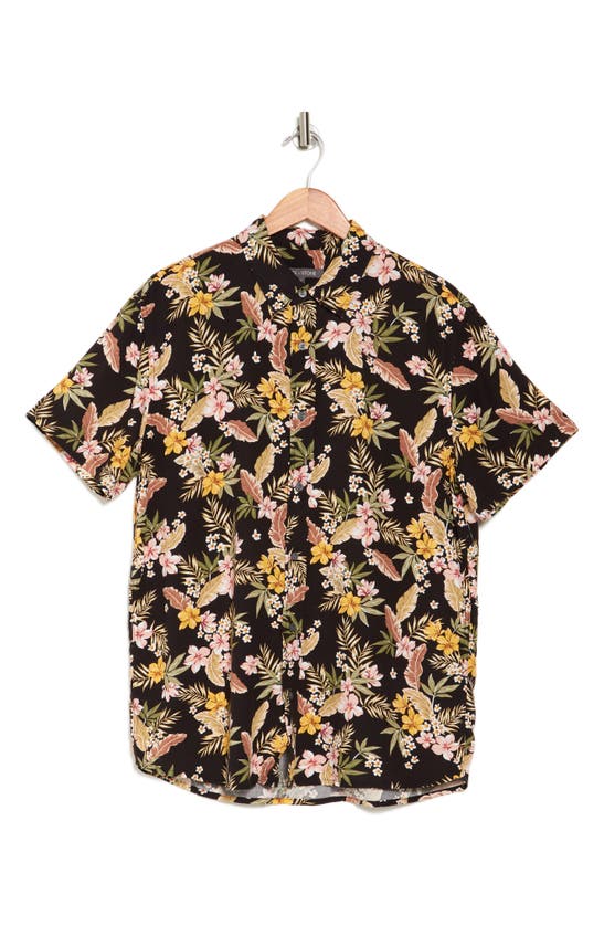 Shop Slate & Stone Floral Print Short Sleeve Button-up Shirt In Black Hawaiian Flower