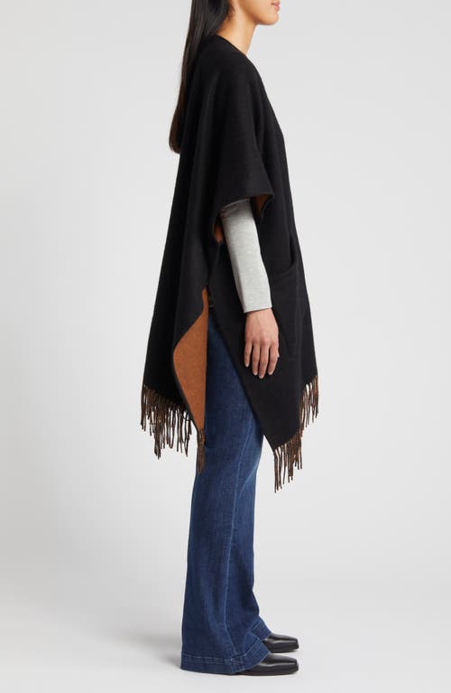 Nordstrom Reversible Pocket Wool & Cashmere Ruana In Black- Rust Combo