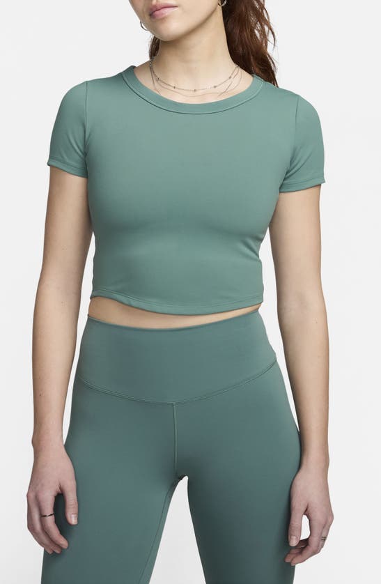 Shop Nike Phoenix Fleece Short Sleeve Crop Sweatshirt In Bicoastal/black