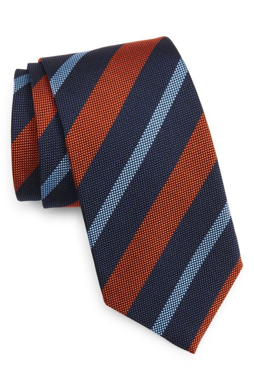 David Donahue Stripe Silk Tie in Navy/Orange