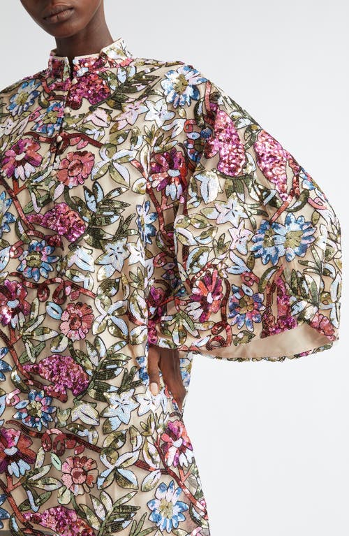 La Vie Style House Jewel Floral Sequin Caftan In Multi Ivory/ Floral Print