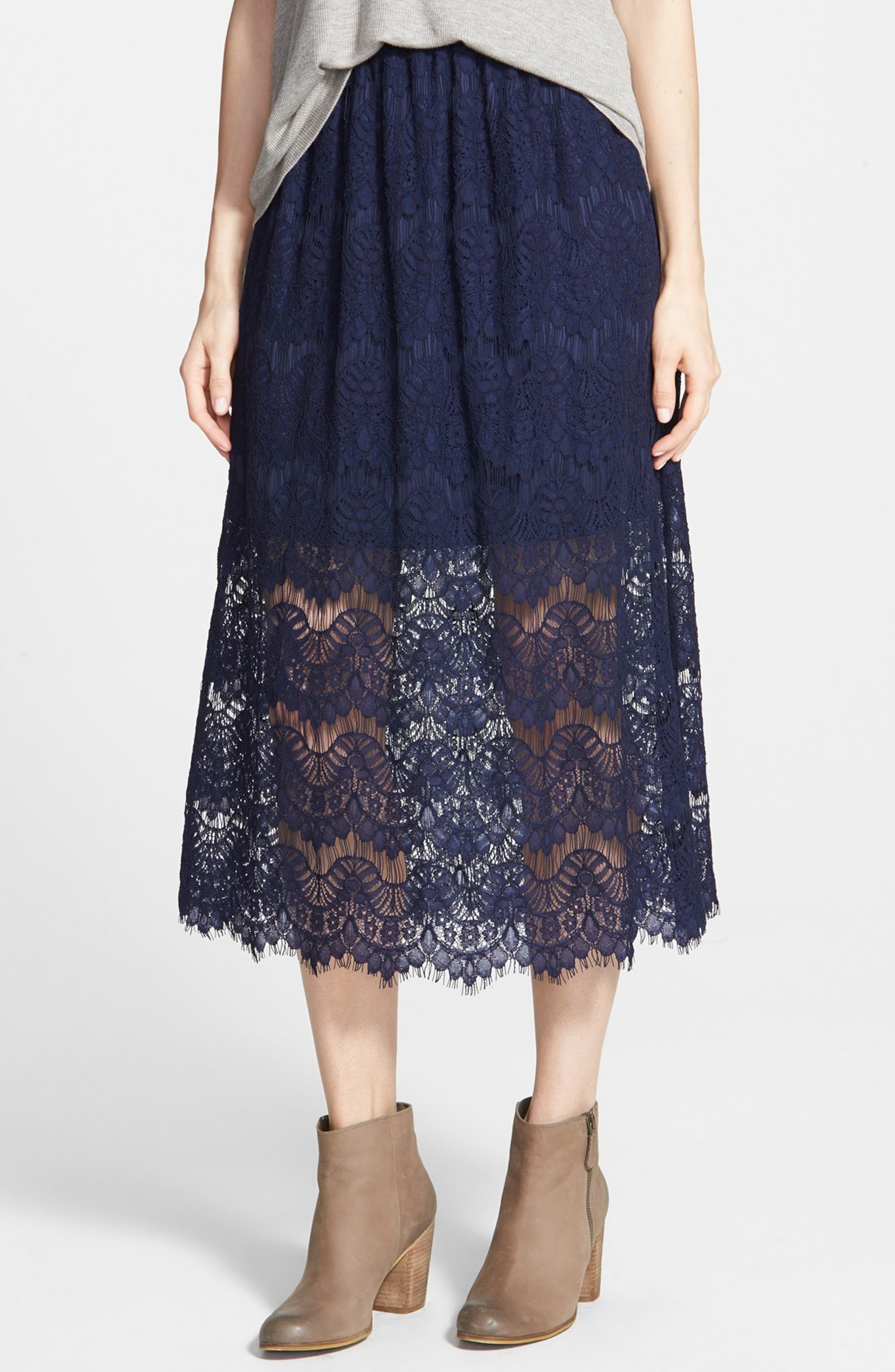 Painted Threads Lace Hem Midi Skirt | Nordstrom