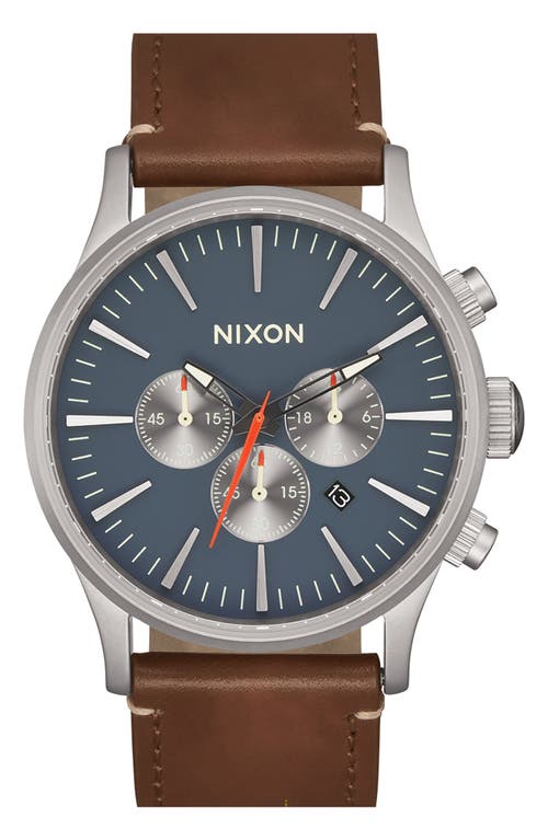 Nixon Sentry Chronograph Leather Strap Watch, 42mm in Lt Gunmetal /Basalt /Sienna at Nordstrom