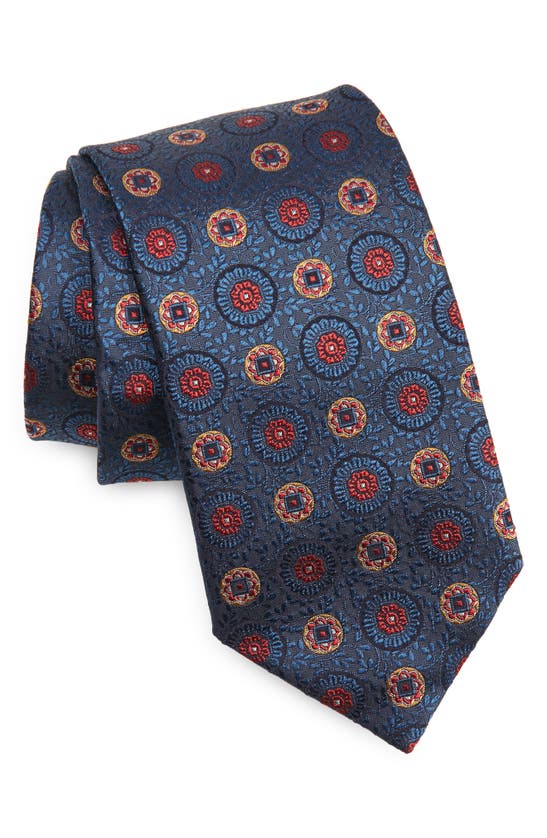 Shop Canali Medallion Silk Tie In Dark Blue