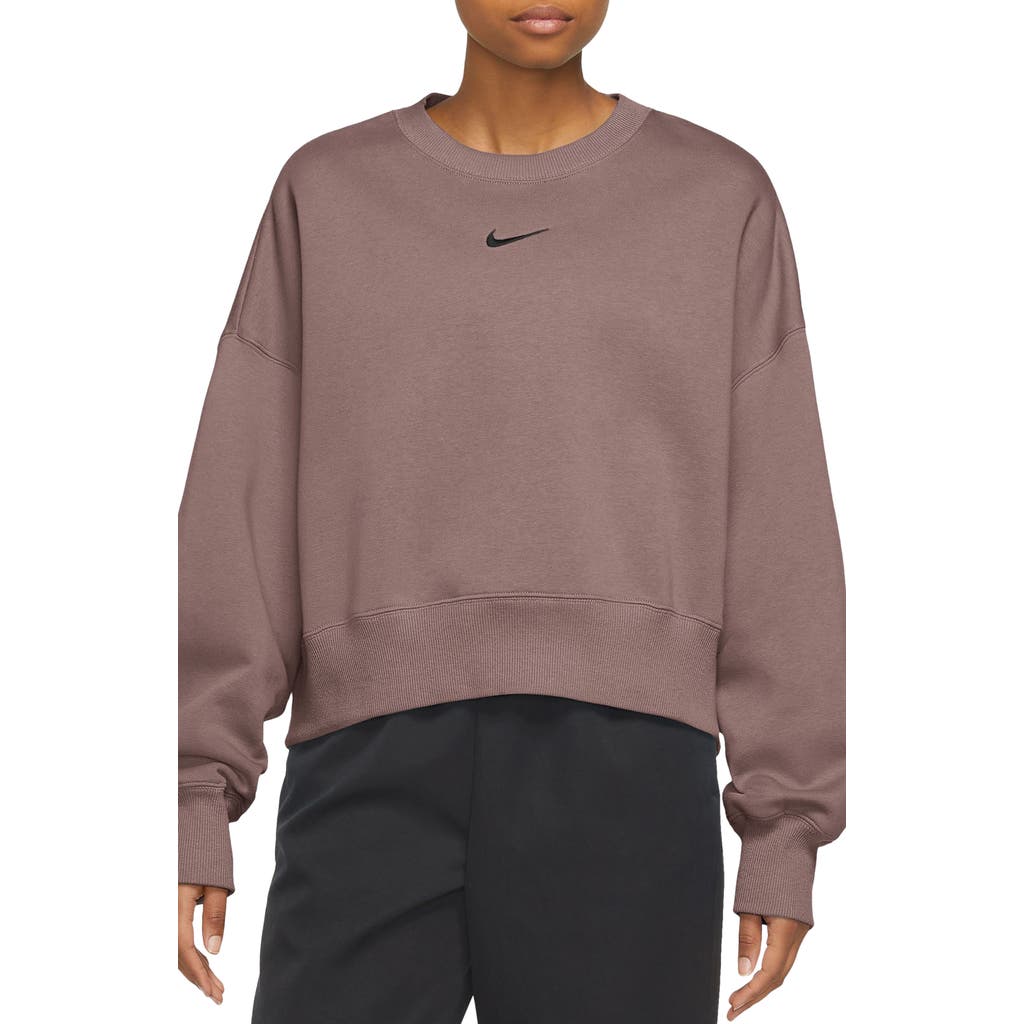 Nike Phoenix Fleece Crewneck Sweatshirt In Smokey Mauve/black