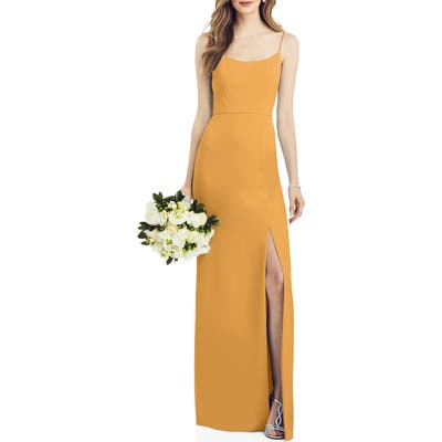 After Six Scoop Neck Crepe Gown, Yellow