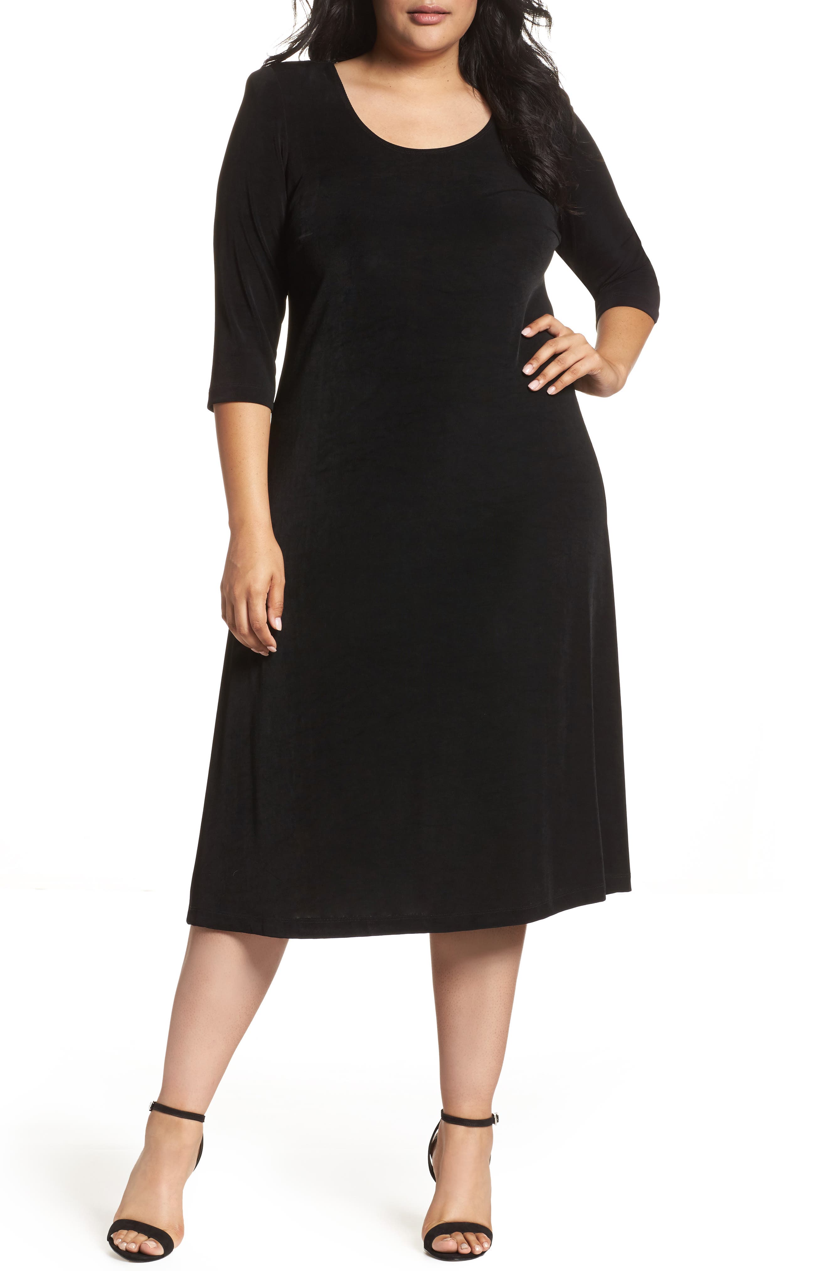 Vikki Vi ThreeQuarter Sleeve Stretch Knit ALine Dress (Plus Size
