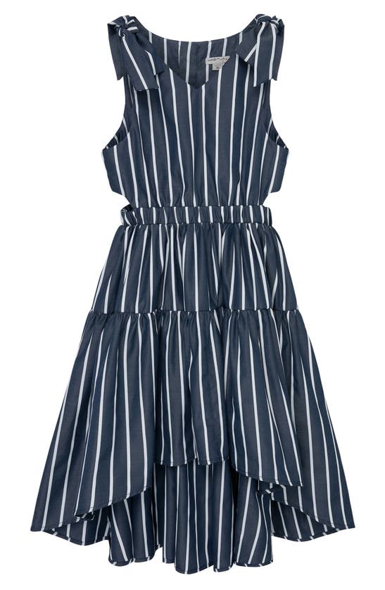 Habitual Kids' Girl's Striped High Low Dress W/ Cut Out Sides In Navy