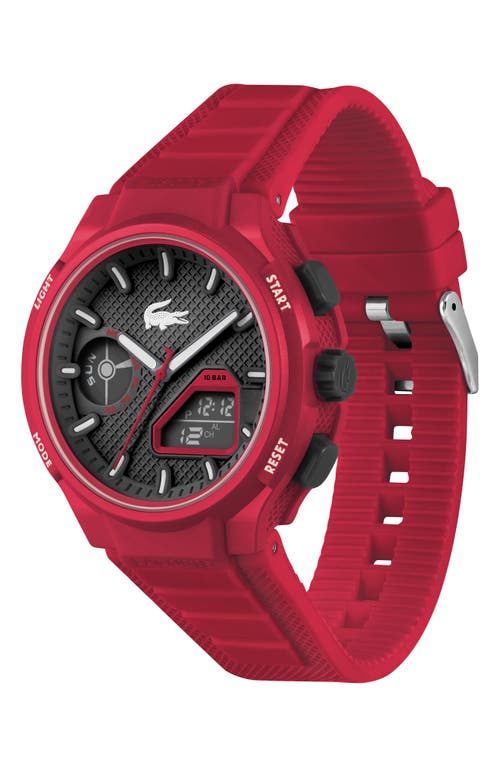 Shop Lacoste Lc33 Silicone Strap Watch, 43.75mm In Red/black