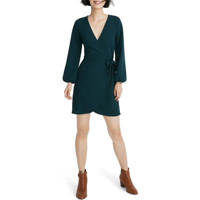 Madewell Texture & Thread Long Sleeve Side Tie Dress, Green