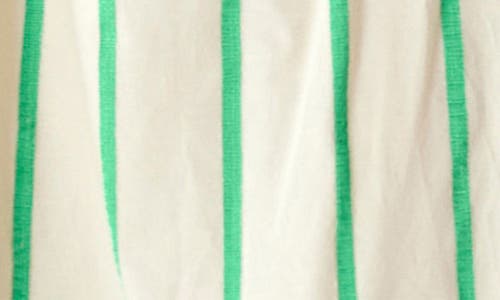 Shop English Factory Stripe Puff Sleeve Trapeze Dress In Beige/green