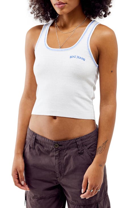 Contrast Stitch Scoop Neck Crop Tank Top