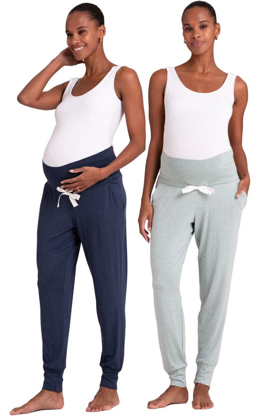 Shop Seraphine Assorted 2-pack Maternity Joggers In Navy & Sage