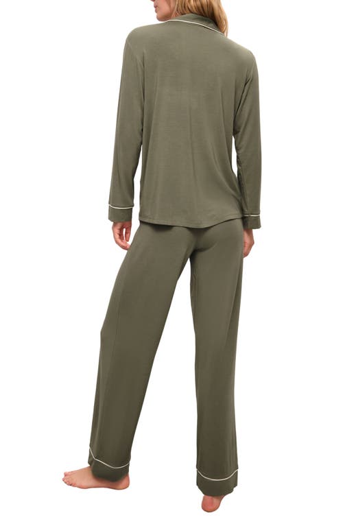 Shop Eberjey Gisele Jersey Knit Pajamas In Moss/ivory