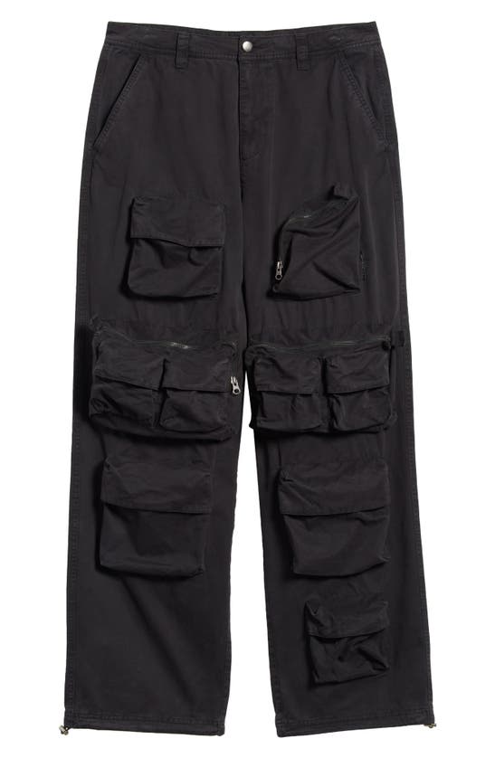 Shop Boiler Room Wide Leg Cargo Pants In Washed Black