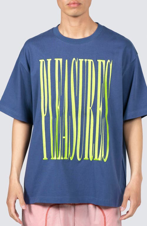 PLEASURES Heavyweight Stretch Logo Graphic T-Shirt Navy at Nordstrom,