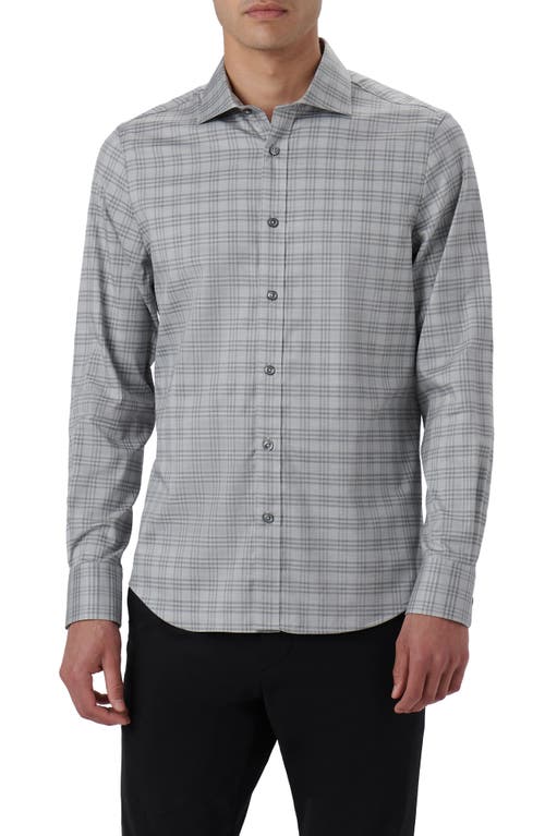 Bugatchi Axel Shaped Fit Plaid Stretch Cotton Button-Up Shirt Cement at Nordstrom,