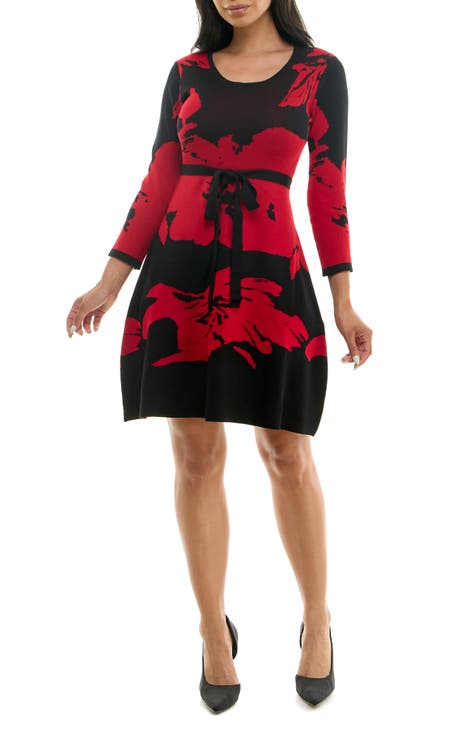 Women's Nina Leonard Pleated Skirt Fit & Flair Sweater Dress, Size: Large,  Red - Yahoo Shopping
