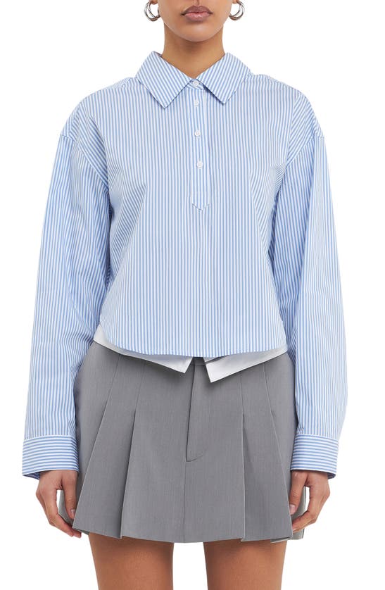 Shop Grey Lab Pinstripe Crop Shirt In Blue