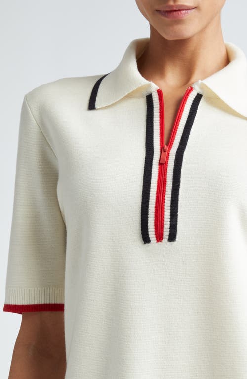 Shop Thom Browne Milano Stitch Zip-up Polo In White