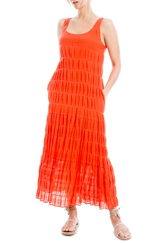 Max Studio London Smocked Tiered Maxi Dress In Papaya-papaya