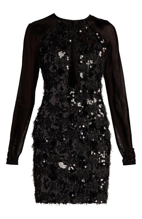 Sho By Tadashi Shoji Sequin & Metallic Fringe Long Sleeve Cocktail Minidress In Black