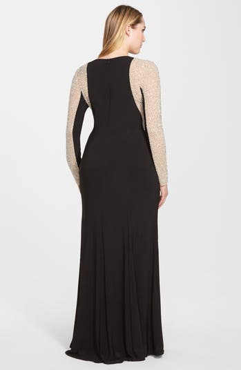 Xscape long store sleeve beaded dress