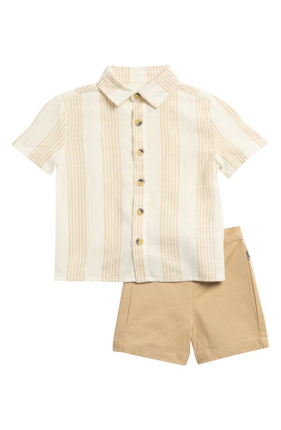 Shop Sammy + Nat Stripe Button-up Shirt & Shorts Set In Tan