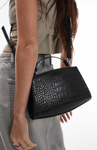 JW Pei Mini Flap Croc Embossed Faux Leather Crossbody Bag in Black Croc at Nordstrom