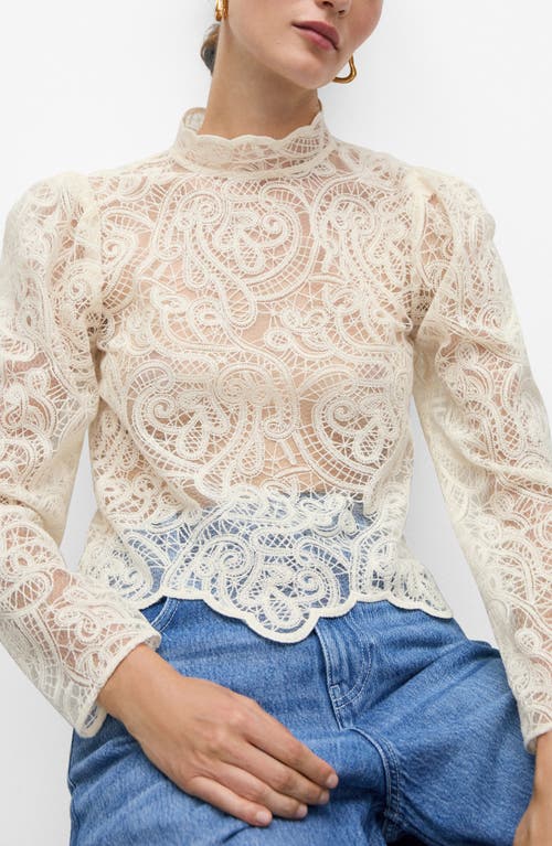 Mango Mock Neck Lace Top In Ecru