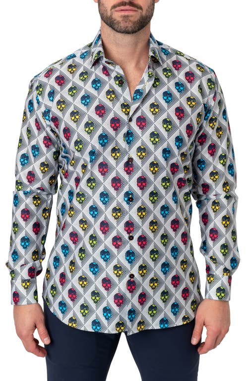 Maceoo Fibonacci Regular Fit Alienskull White Button-Up Shirt at Nordstrom,