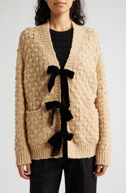 Sea Teresa Bow Wool Blend Cardigan in Camel at Nordstrom, Size X-Small
