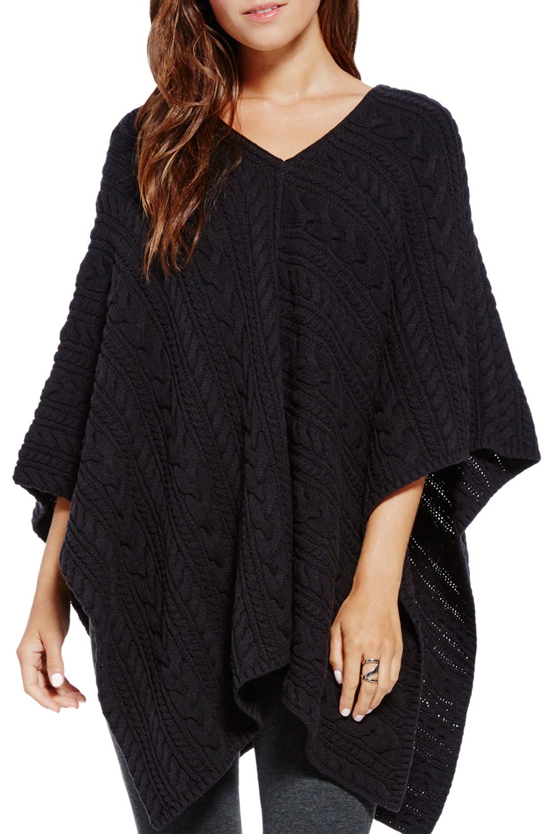 Two By Vince Camuto Cable Knit V-Neck Poncho | Nordstrom