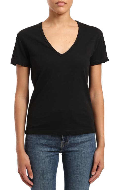 V-Neck Cotton Slub T-Shirt in Black