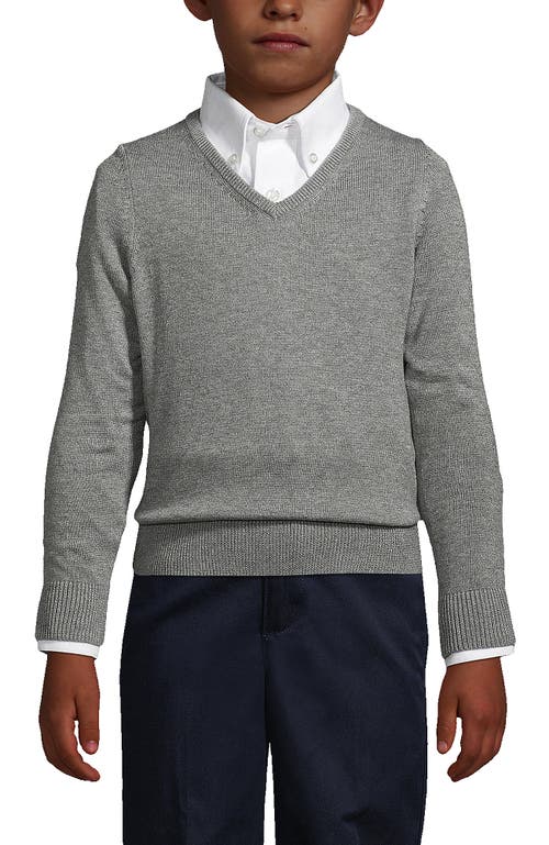 Lands' End School Uniform Boys Cotton Modal Fine Gauge V-neck Sweater In Pewter Heather