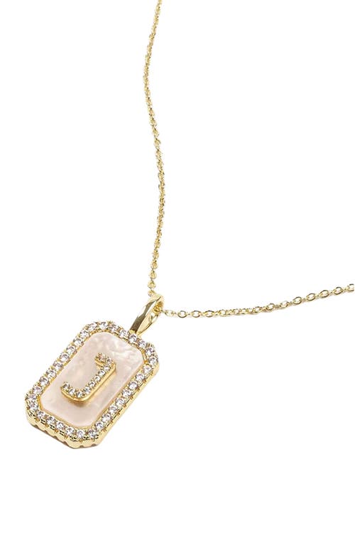 Love Letters Double Sided Mother-of-Pearl Initial Pendant Necklace in White Cubic Zirconia/Gold - J