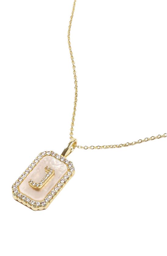 Shop Melinda Maria Love Letters Double Sided Mother-of-pearl Initial Pendant Necklace In White Cubic Zirconia/ Gold - J