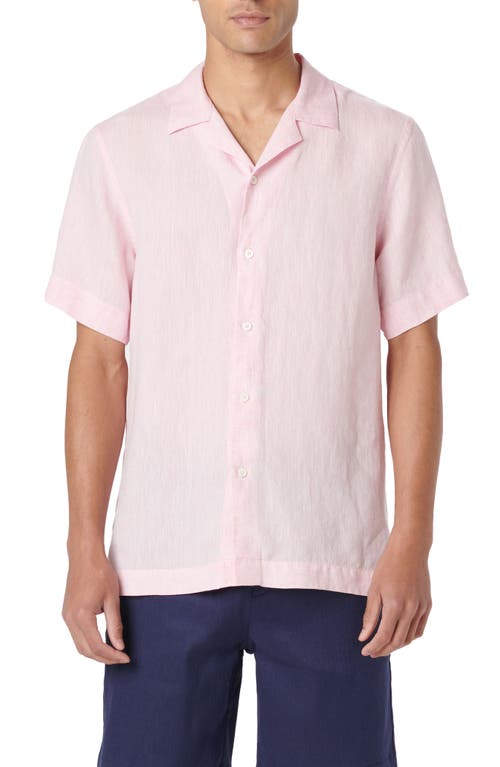 Bugatchi Jackson Shaped Fit Linen Button-Up Camp Shirt in Pink 