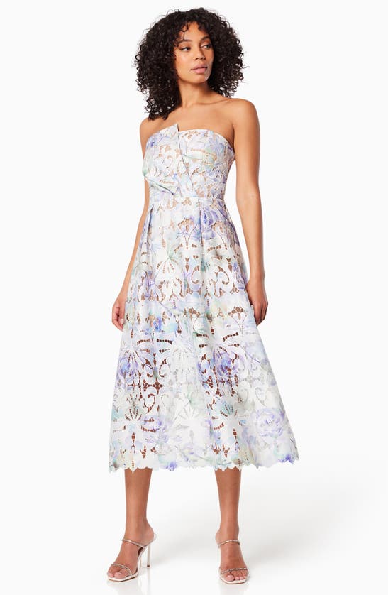 Shop Elliatt Madrid Strapless Tie Dye Lace Midi Dress In Multi