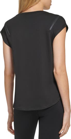 DKNY ZIP SHOULDER T-SHIRT, Black Women's T-shirt