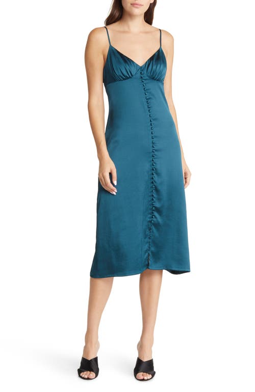 Chelsea28 Button-Up Satin Slipdress in Teal Abyss
