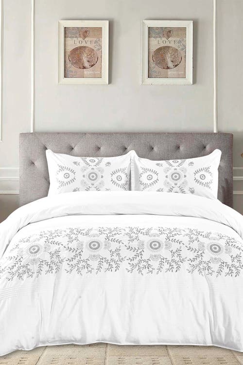 Shop Melange Home Midas Embroidered Duvet 3-piece Set In Grey/white