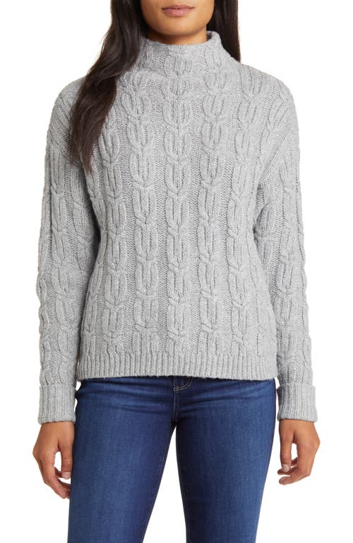 caslon(r) Cable Knit Funnel Neck Sweater in Grey Heather