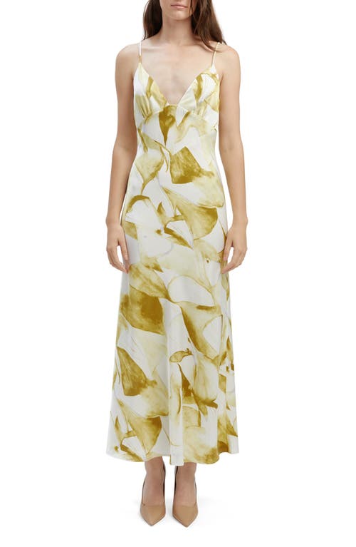 Bardot Capri Abstract Print Satin Slipdress Green Floral at Nordstrom,