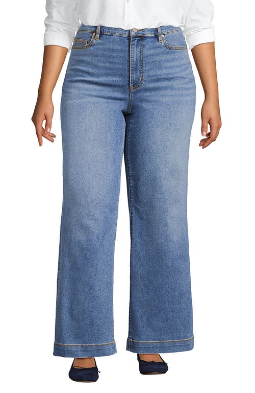 Shop Lands' End Plus Size Recover High Rise Wide Leg Blue Jeans In Beau Blue